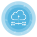 white icon of 5g network automation elements over layered bright blue circles