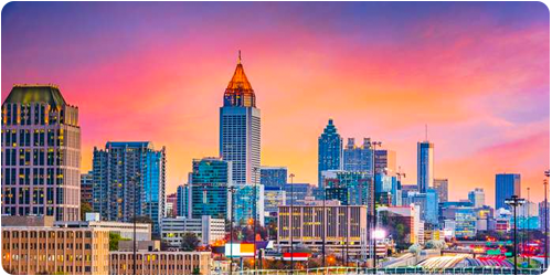 photograph of the atlanta georgia skyline where headquarters are for the itential network automation and orchestration platform