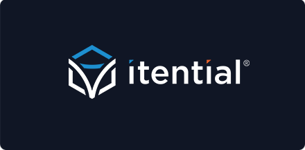 Color Variation-Navy white horizontal itential network automation platform logo on a navy rectangle background